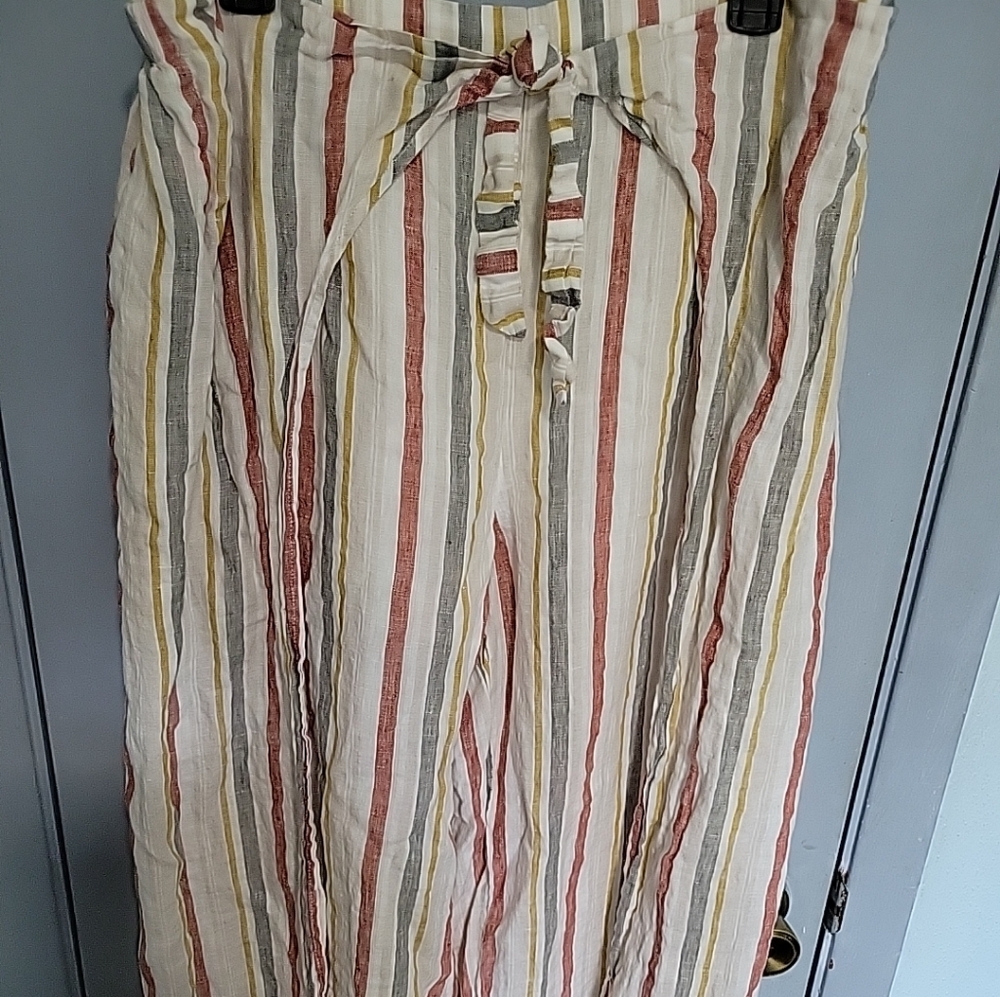 Vince Camuto Striped Linen Women's Sz Large Pants Wide Leg Elastic Waist